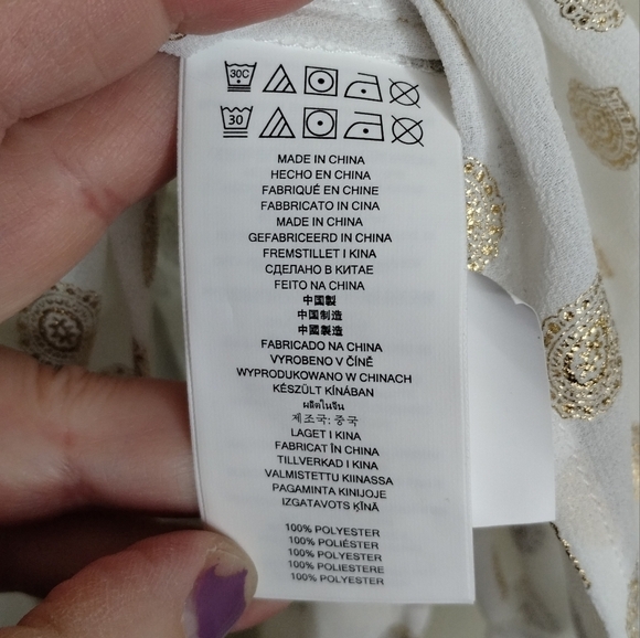 Michael Michael Kors Sheer Side Tie White Top with Gold Leaf Print Size 1X - Picture 7 of 8